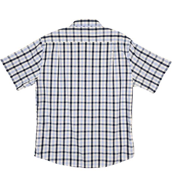 Beverly Hills Polo Club Men's Shirt Short Sleeve Button Up Blue White Check Lrg - Picture 6 of 12